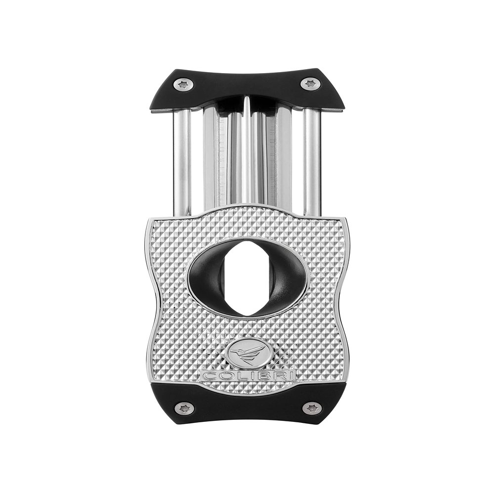 Colibri Premium Diamond V-Cut Cigar Cutter - Ergonomic Stainless Steel Spring-Loaded Blade, Ideal for up to 60+ Ring Gauge - Gift for Cigar Enthusiasts (Chrome & Black)