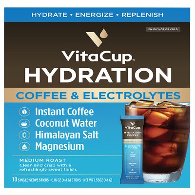 VitaCup Hydration Coffee Packets, The First Coffee That Hydrates You w/Electrolytes, Coconut Water, Pink Himalayan Salt, Magnesium, Medium Roast, Instant Coffee in Single Serve Sticks, 10 Ct
