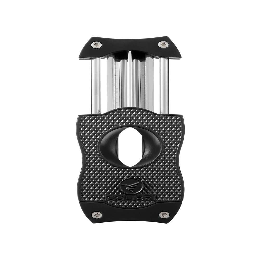 Colibri Premium Diamond V-Cut Cigar Cutter - Ergonomic Stainless Steel Spring-Loaded Blade, Ideal for up to 60+ Ring Gauge - Gift for Cigar Enthusiasts (Black & Black)
