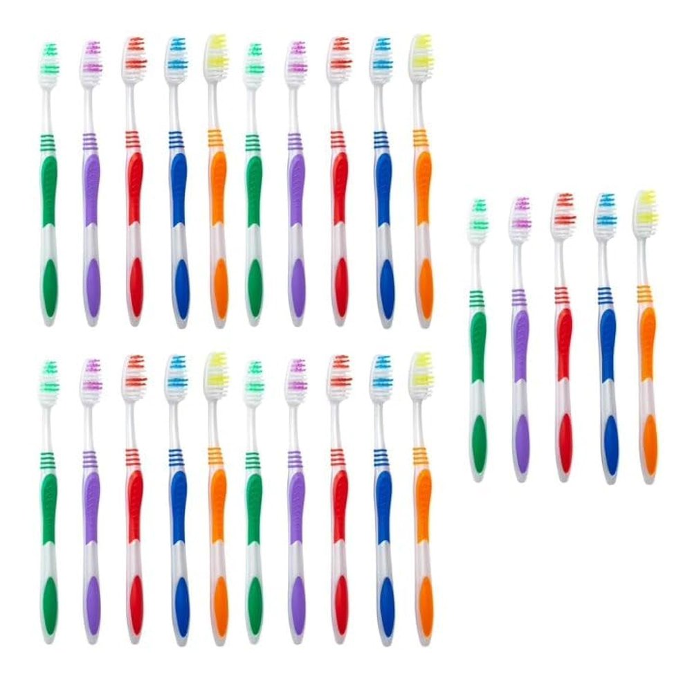 natraco Bulk Toothbrush Pack with Covers | Premium Quality Individually Wrapped Colorful Tooth Brushes | Medium Soft Bristles for Travel, Donations, Hotels (25)