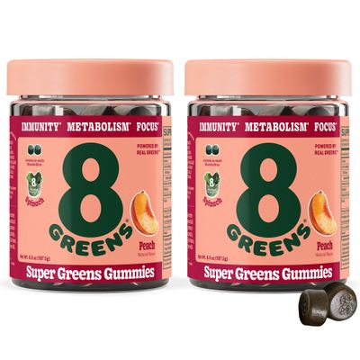 8Greens Supergreens Gummies | Superfood Gummy for Metabolism, Immunity & Focus, Digestive Health Enzymes, Organic: Chlorella, Spirulina, Aloe Vera, Peach Flavor, 100 Count