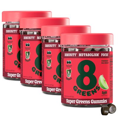 8Greens Supergreens Gummies | Super Greens Powder Superfood Gummy for Metabolism, Immunity & Focus, Digestive Health Enzymes, Organic: Chlorella, Spirulina, Aloe Vera, Apple Flavor, 200 Count