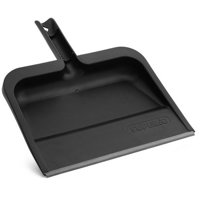 Superio Clip-On Dustpan with Rubber Lip - 10-inch Wide Durable Plastic Dust Pan with Comfort Grip Handle, (Clip-on Dustpan with Rubber Lip, Black) (Black)