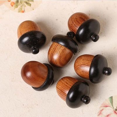 10Pcs Mini Acorns Solid Wood Medicine Pill Box Portable Sandalwood Acorn Pill Case Tablets Storage Sealed Can for Outdoor