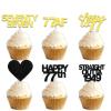 18pcs Black Gold Glitter Dessert Cupcake Pick for Straight Outta 1949 Cheer to 77 Years Old Theme Decor Supplies Happy 77th Birthday Party Decoration view 1