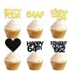 18pcs Black Gold Glitter Dessert Cupcake Pick for Straight Outta 1962 Cheer to 64 Years Old Theme Decor Supplies Happy 64th Birthday Party Decoration view 1
