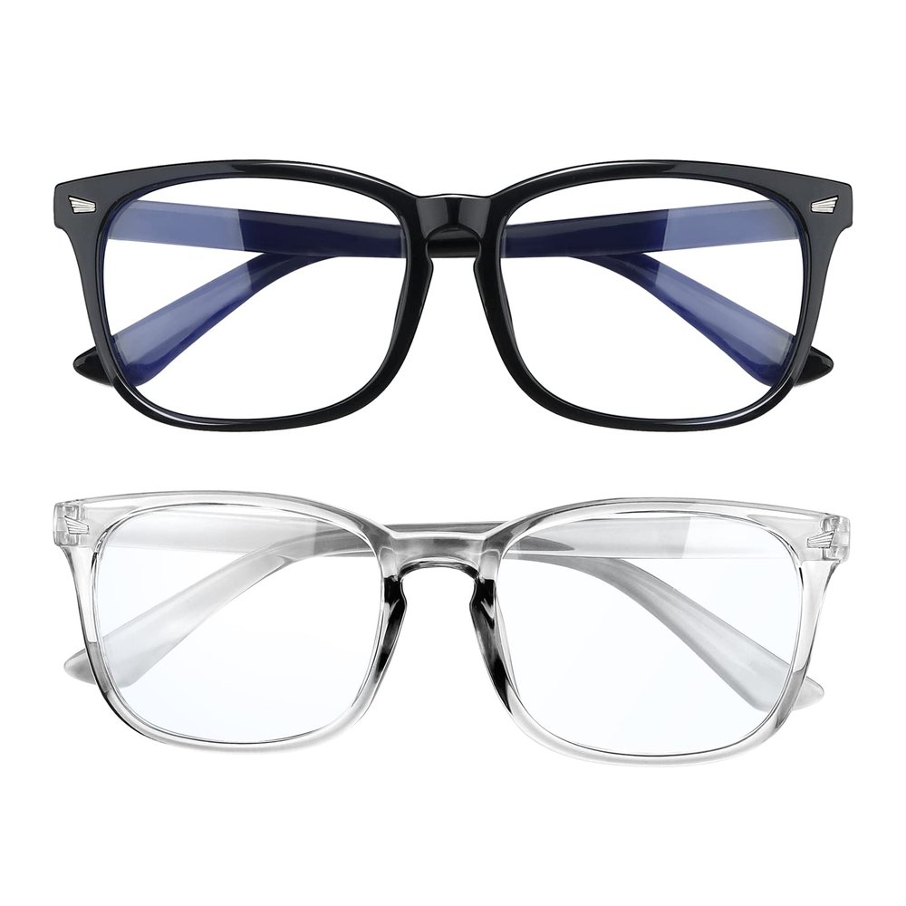 AFNWQI Blue Light Glasses for Women Men,2 Pack,Bluelight Eyeglasses,Fashion Square Frame Blue Light Blocking Glasses,Black Clear Eyewear,Computer & Gaming Glasses for Anti-screen Fatigue