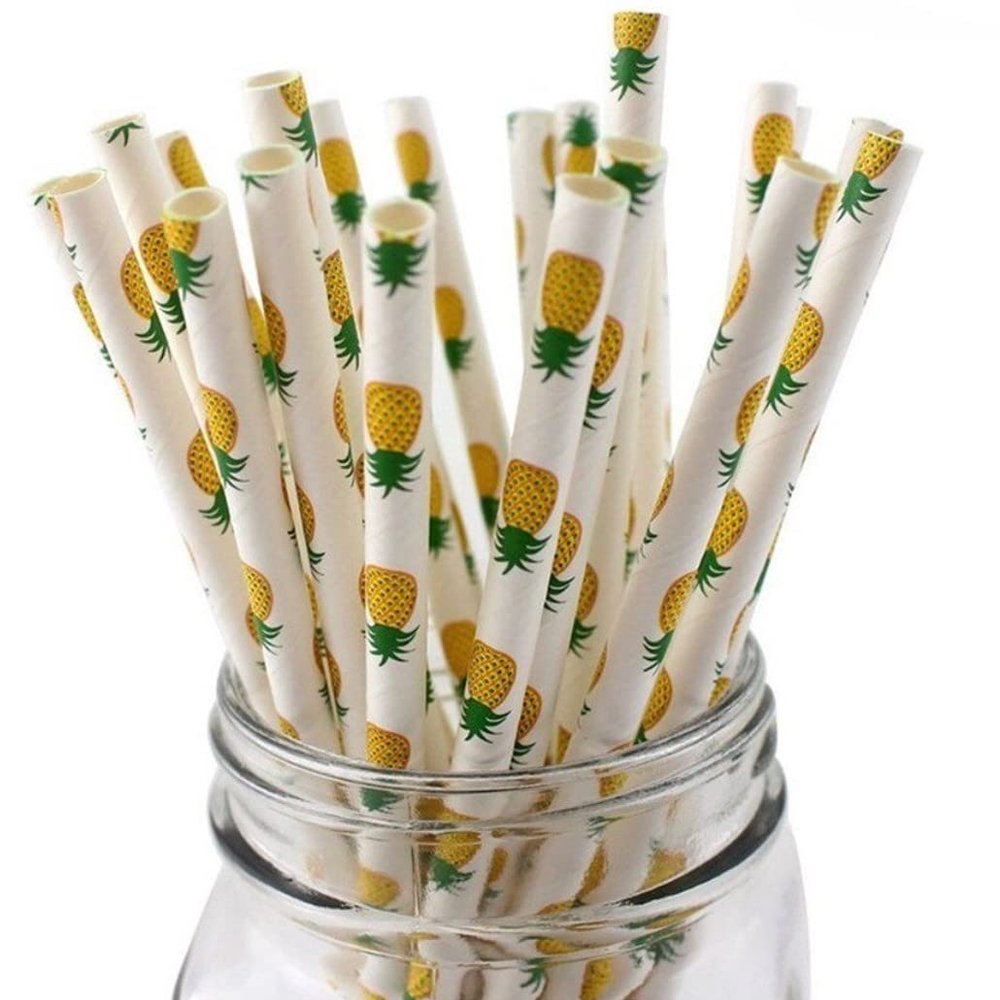 500 pcs Disposable Party Paper Drinking Straws Bulk, Fruit Picnic BBQ Cheap Restaurant Coffee Cocktail Juice Bar Hawaiian Luau Tropical Pool Beach Summer Craft Lollipop Cake Pop Sticks (Pineapple)
