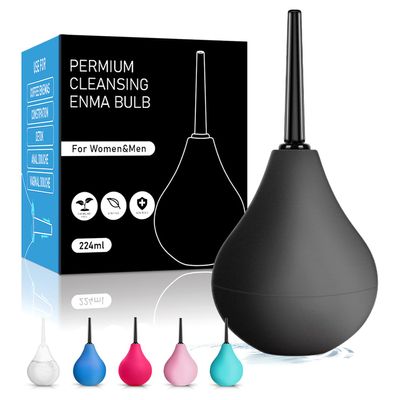 224ML Douche Enema kit Silicone, Reusable Enema for Constipation Cleaner for Men Women(Black)
