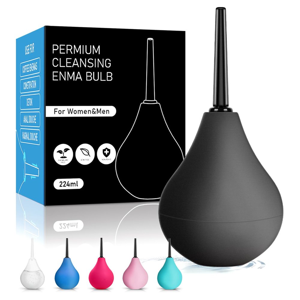 224ML Douche Enema kit Silicone, Reusable Enema for Constipation Cleaner for Men Women(Black)