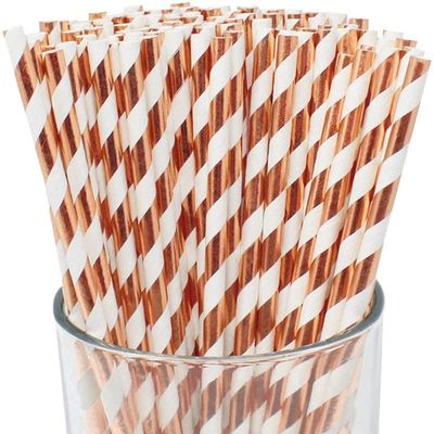 500 pcs Party Paper Drinking Straws Bulk, Glitter Holiday Restaurant Coffee Cocktail Juice Bar Kids Baby Bridal Shower Wedding Birthday Craft Lollipop Cake Pop Sticks (Rose Gold Foil Stripe)