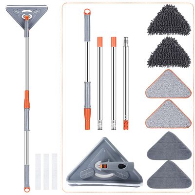 82 Inches Wall Cleaner Mop with Long Handle, with 39.8-82 Inch Extension Pole 360 Rotatable Wall Triangle Mop Kit for Walls Ceiling Window Skirting Floor Dust Cleaning (Retractable Mop)