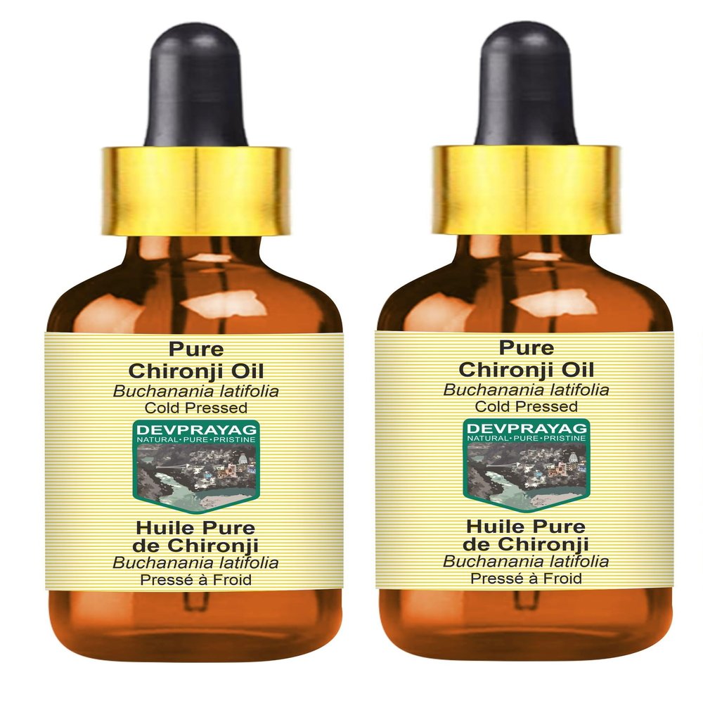 DEVPRAYAG Pure Chironji Oil (Buchanania latifolia) with Glass Dropper Cold Pressed (Pack of Two) 100ml X 2 (6.76 oz)