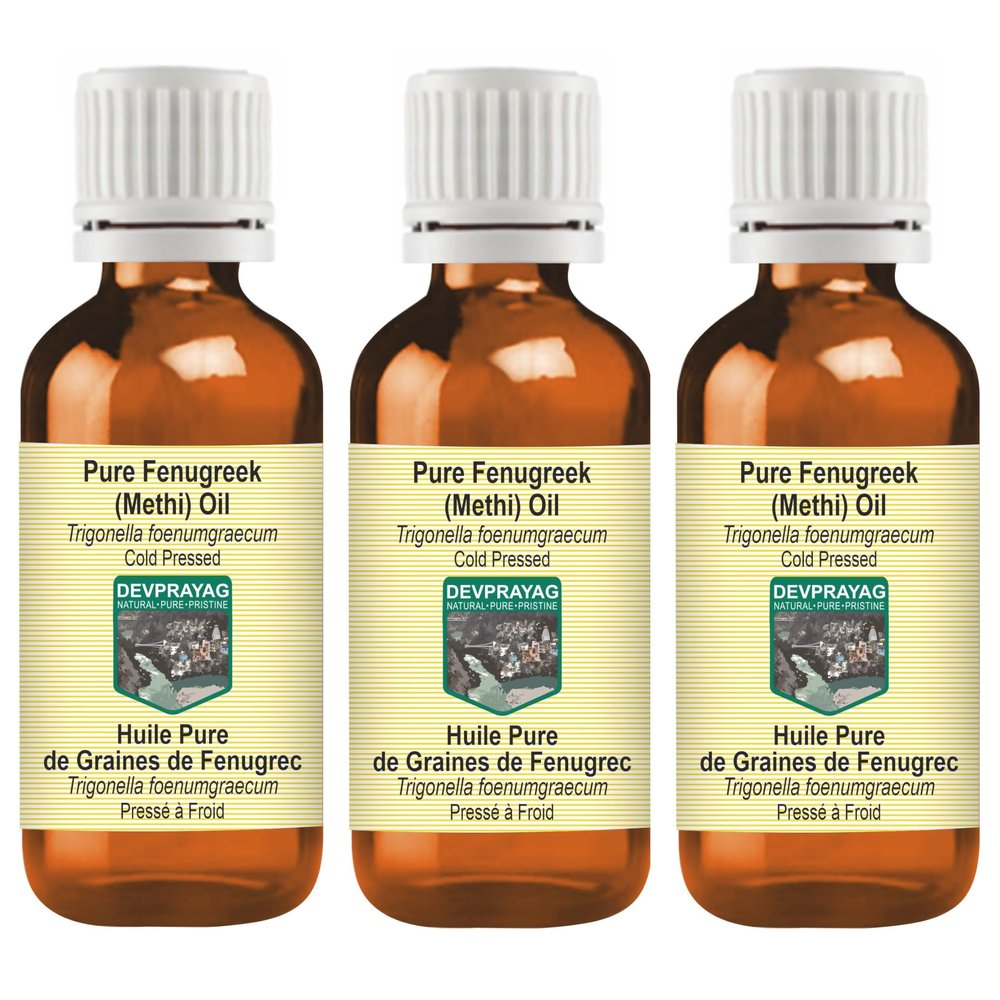 DEVPRAYAG Pure Fenugreek (Methi) Carrier Oil (Trigonella foenumgraecum) Cold Pressed (Pack of Three) 100ml X 3 (10 oz)