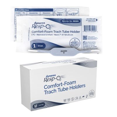 Dynarex Comfort-Foam Tracheostomy Tube Holder - with Soft Foam Tube Padding & Secure Hook & Loop Closure, Supports & Stabilizes Airflow - Tracheostomy Supplies - Box of 12 (Small)