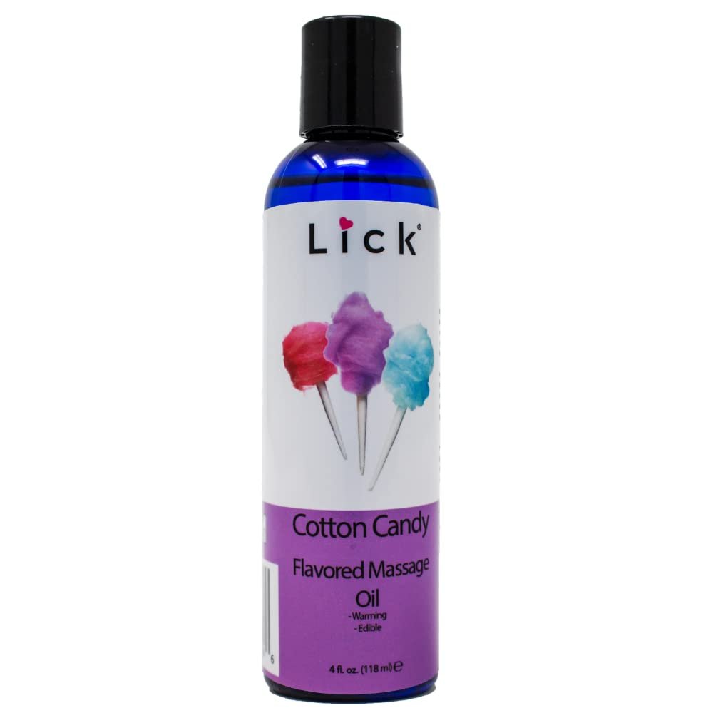 Lick Cotton Candy Flavored Massage Oil  Sweet Candy-Inspired Edible Massage Oil with Vitamin E, Silky Body-Safe Glide for Fun Couples Massage Moments, 4 oz