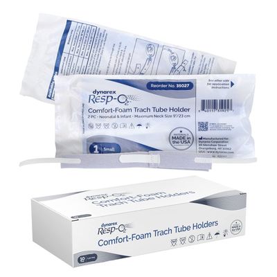 Dynarex Comfort-Foam Tracheostomy Tube Holder - with Soft Foam Tube Padding & Secure Hook & Loop Closure, Supports & Stabilizes Airflow - Tracheostomy Supplies - 2 Piece, Small, Box of 10