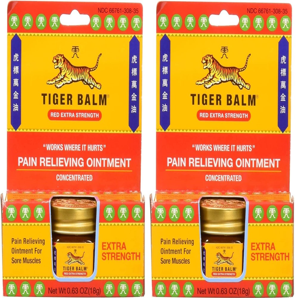 Tiger Balm Pain Relieving Red Extra Strength, 18g Relief for Sore Muscles Extra Strength Sports Rub Tiger Balm Extra Strength Tiger Balm Ointment (Pack of 2)