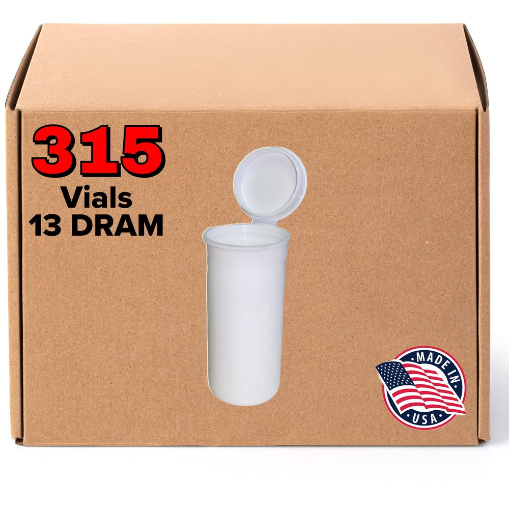 Evo Plastics 315 White 13 DRAM Pop Top Bottles - Airtight Odor Proof Containers - BPA Free Medical Grade Plastic Prescription Pop Tops