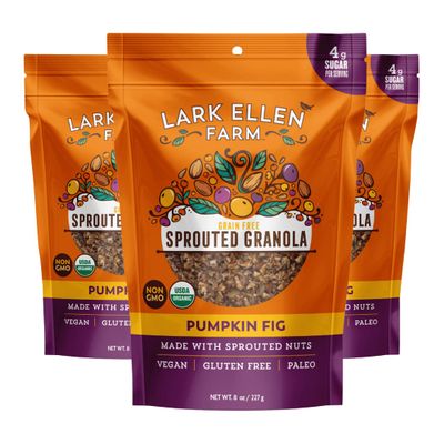 Lark Ellen Farm Grain-Free Granola, Certified Organic Raw Sprouted Vegan Clusters, Paleo & Crunchy Gluten-Free Bites for Cereal or Yogurt, Pumpkin Fig, 8 oz, 3 Pack