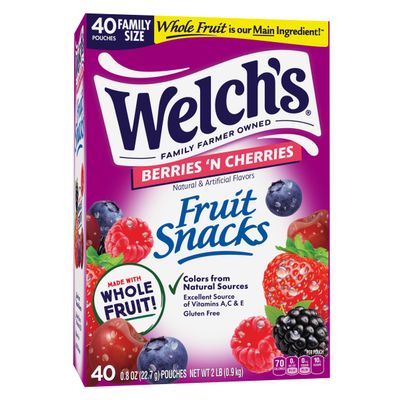 Welch's Fruit Snacks, Berries 'N Cherries Snack Box, Gluten Free, 0.8oz Snack Packs (Pack of 40)