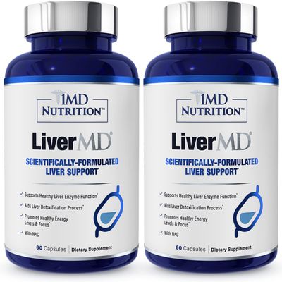 1MD LiverMD - Liver Support Supplement | Siliphos Milk Thistle Extract - Highly Bioavailable, for Liver Support | 60 Capsules (2-Pack)