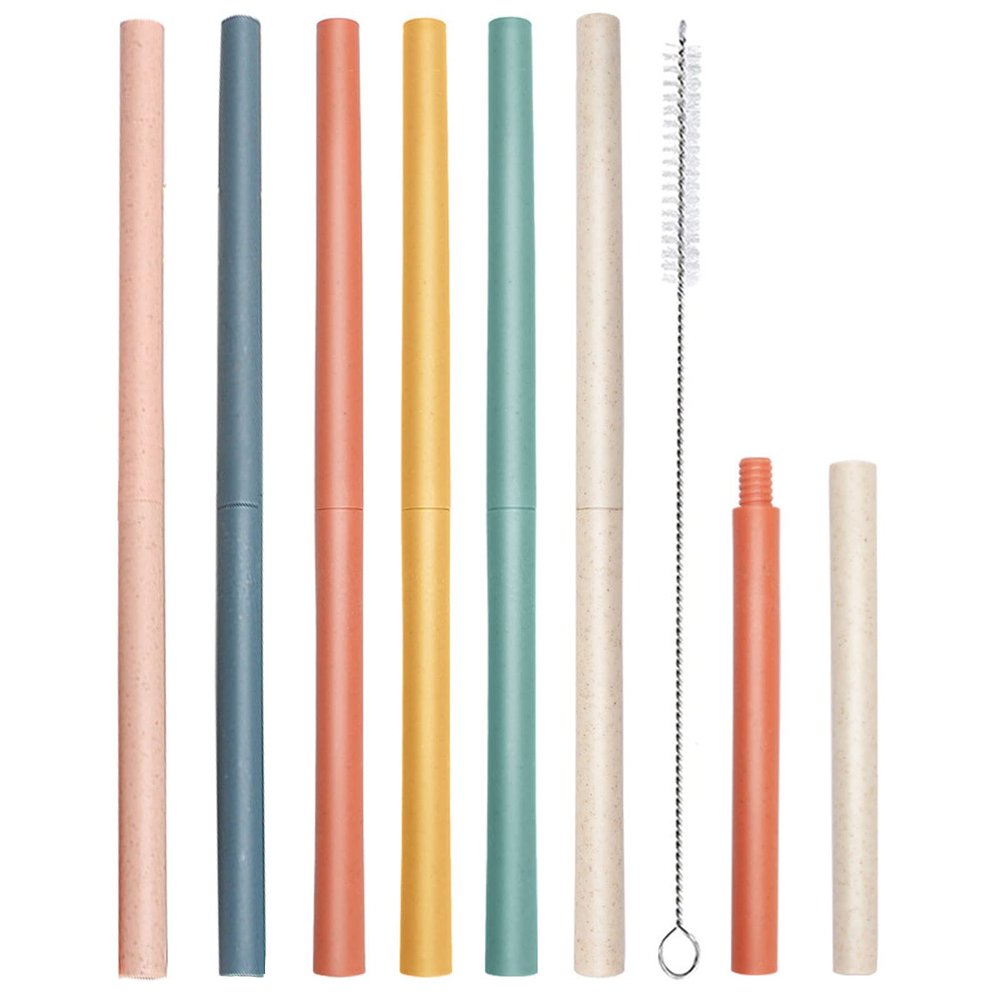Reusable Straws, 6PCS Plastic Straws Bulk Detachable Plastic Drinking Straw Multicolor Thick Plastic Straws with Straw Brush