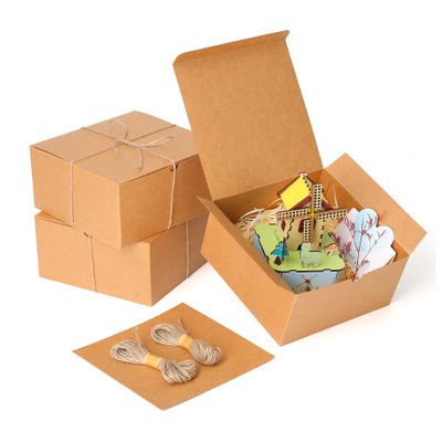Dekun 3 Pack Premium 8x8x4 Inches Brown Gift Boxes, Easy Assemble Recyclable Bridesmaid Proposal Kraft Boxes Crafting Cupcake Boxes with Lids for Presents Packaging Christmas (8x8x4 inches)