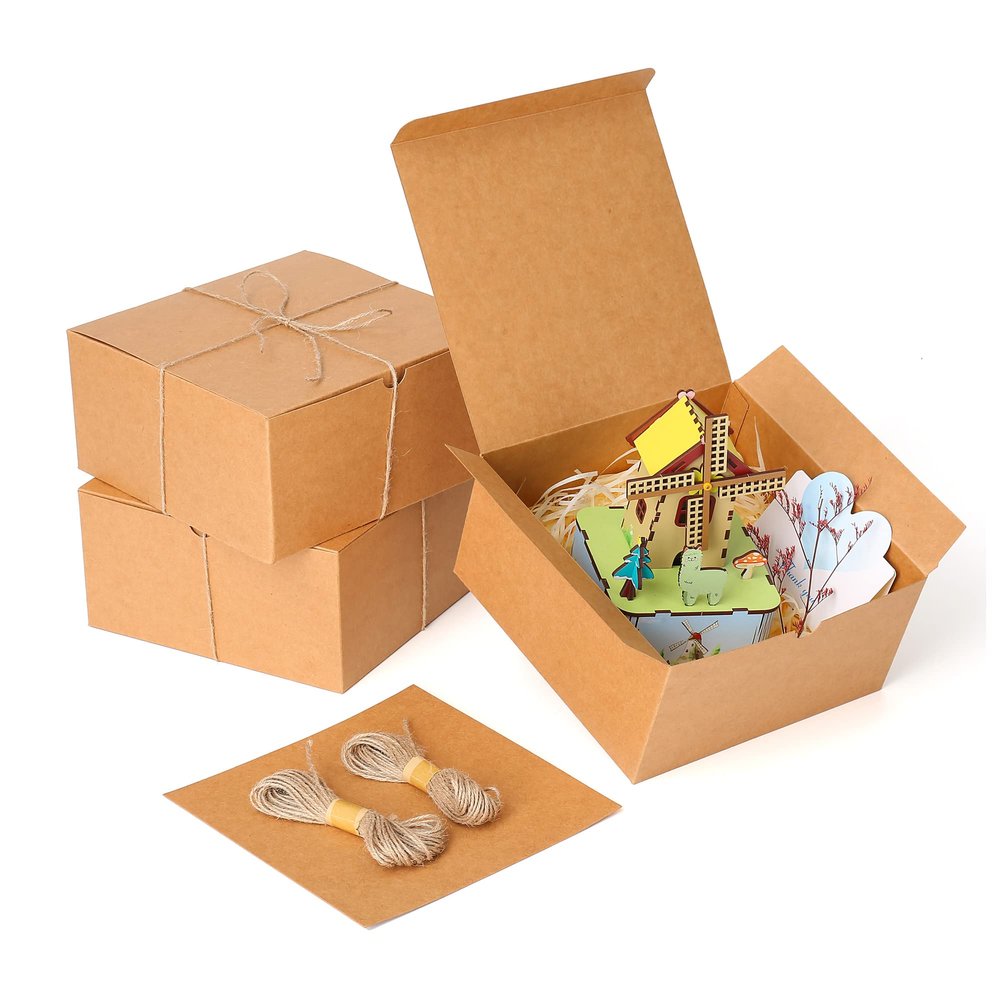 Dekun 3 Pack Premium 8x8x4 Inches Brown Gift Boxes, Easy Assemble Recyclable Bridesmaid Proposal Kraft Boxes Crafting Cupcake Boxes with Lids for Presents Packaging Christmas (8x8x4 inches)