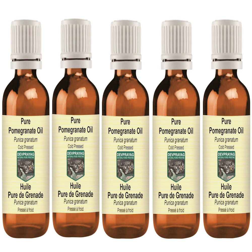 DEVPRAYAG Pure Pomegranate Oil (Punica granatum) Cold Pressed (Pack of five) 100ml X 5 (16.9 oz)