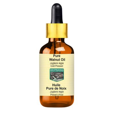 DEVPRAYAG Pure Walnut Oil (Juglans regia) with Glass Dropper Cold Pressed 30ml (1 oz)