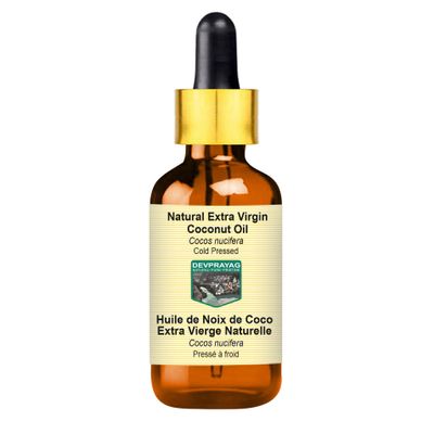 DEVPRAYAG Natural Extra Virgin Coconut Oil (Cocos nucifera) with Glass Dropper Natural Therapeutic Grade Cold Pressed 50ml (1.69 oz)