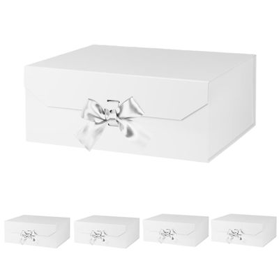 GoooodGift White Gift Box Large 5 Pack 13x11x5.3 Inches, White Gift Boxes for Presents with Magnetic Closure Lid, Luxury Gift Box Rectangle Collapsible Boxes for Gift Packaging (Matte White)