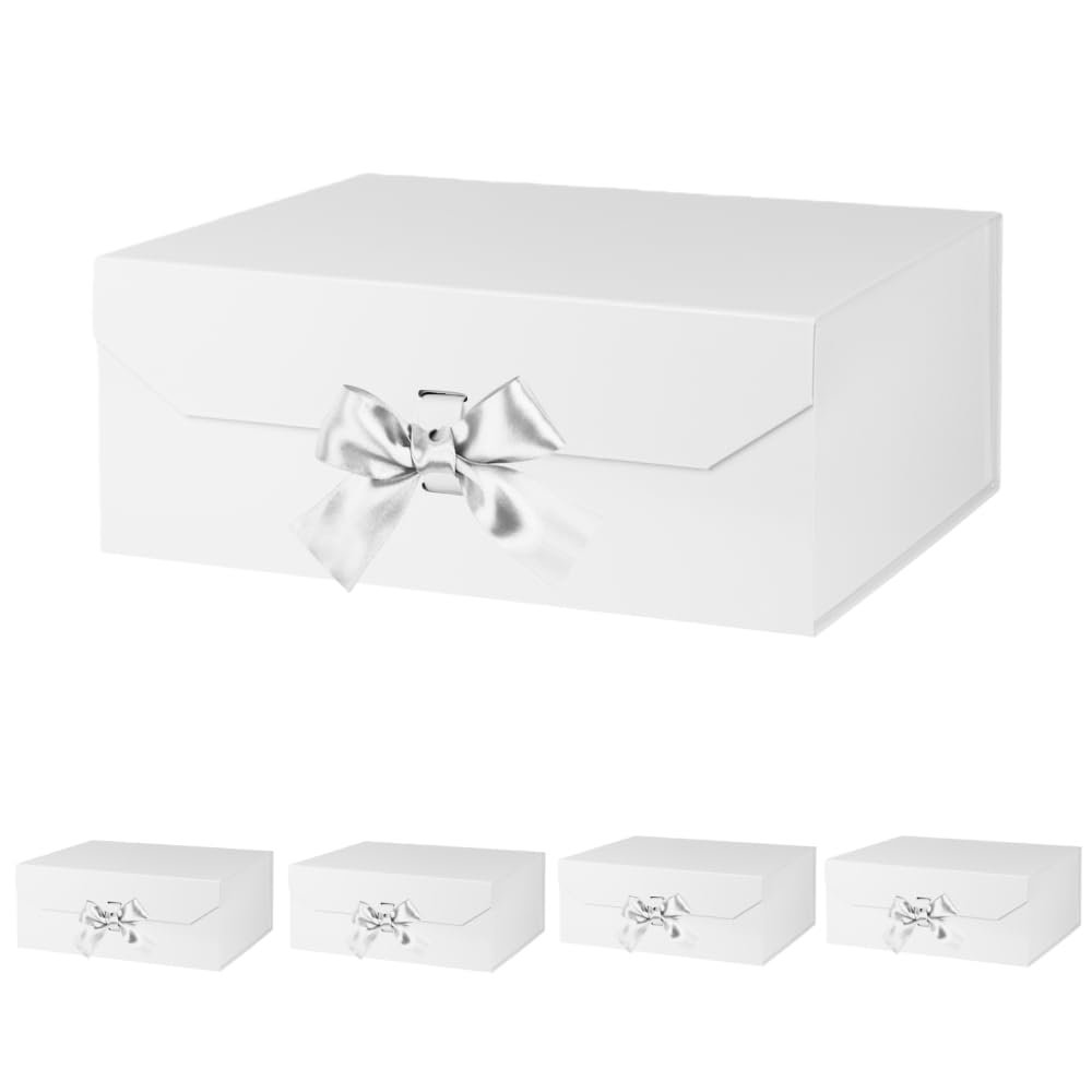 GoooodGift White Gift Box Large 5 Pack 13x11x5.3 Inches, White Gift Boxes for Presents with Magnetic Closure Lid, Luxury Gift Box Rectangle Collapsible Boxes for Gift Packaging (Matte White)