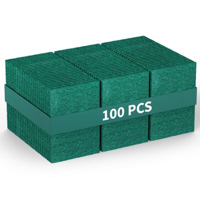 100 Pack Heavy Duty Scouring Pads 3x4 Inch Green Scrubbing Pads, Non Scratch Bulk Scrub Pads for Kitchen, Dishes, Pots, Pans, Grill & Household Cleaning Reusable Multipurpose Scrubber Pads