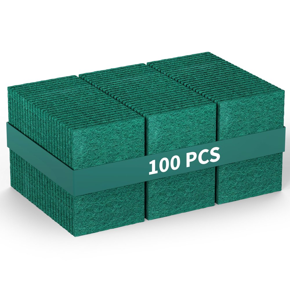 100 Pack Heavy Duty Scouring Pads 3x4 Inch  Green Scrubbing Pads, Non Scratch Bulk Scrub Pads for Kitchen, Dishes, Pots, Pans, Grill & Household Cleaning  Reusable Multipurpose Scrubber Pads