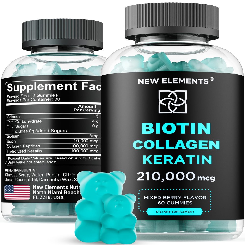 Biotin Gummies with Keratin & Collagen Peptides - Advanced Supplement for Hair Growth Treatment for Men & Women Hair Skin and Nails Vitamins  Biotin 10000mcg | Keratin 100000mcg | Collagen 100000mcg