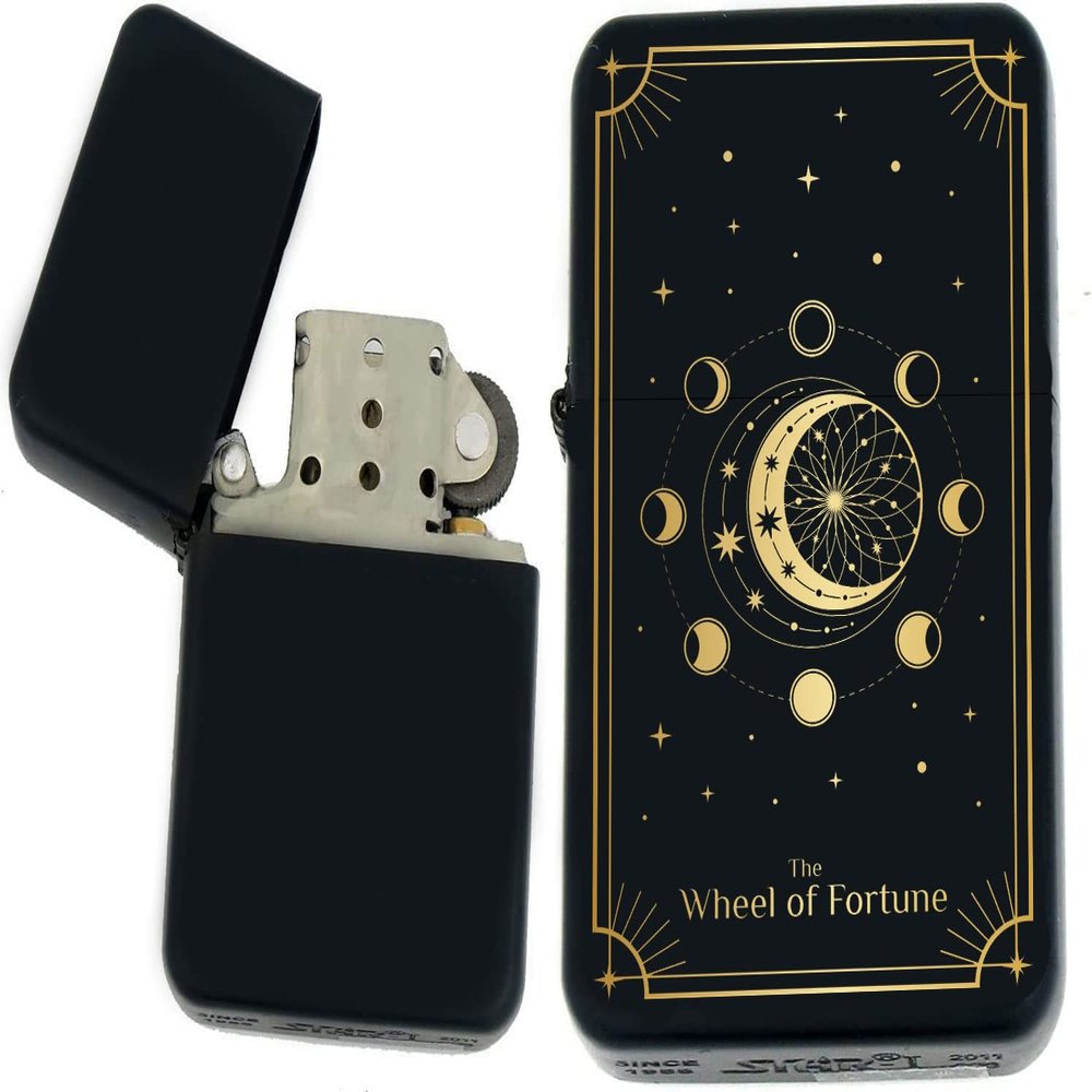 Custom Tarot Card - Major Arcana Cards Available Laser Engraved Unique Collectible s Infinity Black Matt Windproof Lighters! (Wheel of Fortune) - Christmas, Halloween & Valentines Day Gift