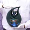 KEEPSAKE COMPANY White Teardrop Small Urns for Human Ashes/Mini Urn with Sky Blue Heart/Cremation Keepsakes for Ashes/Ash Holders (Green - Blue Waterfall, Large - (L) (156 Cu in)) view 2