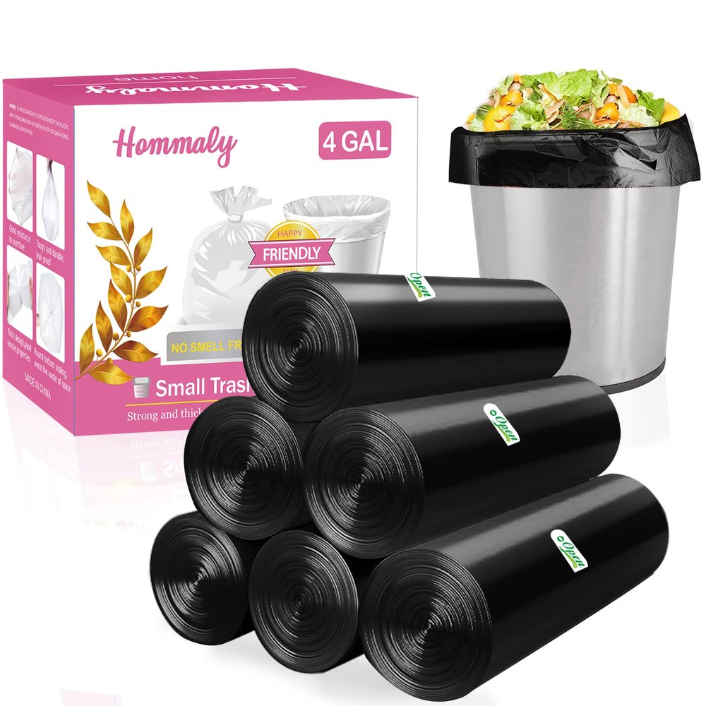 4 Gallon 180pcs Small Black Trash Bags Strong Garbage Bags,Bathroom Trash Can Bin Liners, Plastic Bags for Bedroom, Waste Basket Liner, Fit 12-15 Liter, 3.5,4,4.5 Gal(4G-Black)