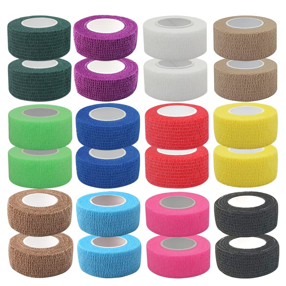 [24 Pack-1" x5Yards] MINGYUE Self Adhesive Bandage Wrap,Athletic Tape,Sports Tape,Wrist and Ankle Wrap Tape,Cohesive Bandage for Vet Wrap(12 Colors)
