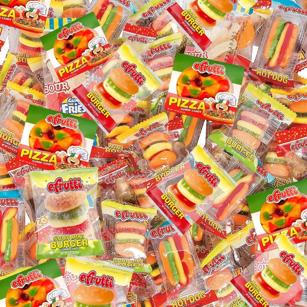 eFrutti Gummy Candy Variety Pack  Sweet & Sour Gummies with Burgers, Mini Burgers, Pizza and Hot Dog Tangy Fruity Gummies Bulk Candy for Home, Office Gifts or Birthday  2 lbs Bulk Pack Pieces
