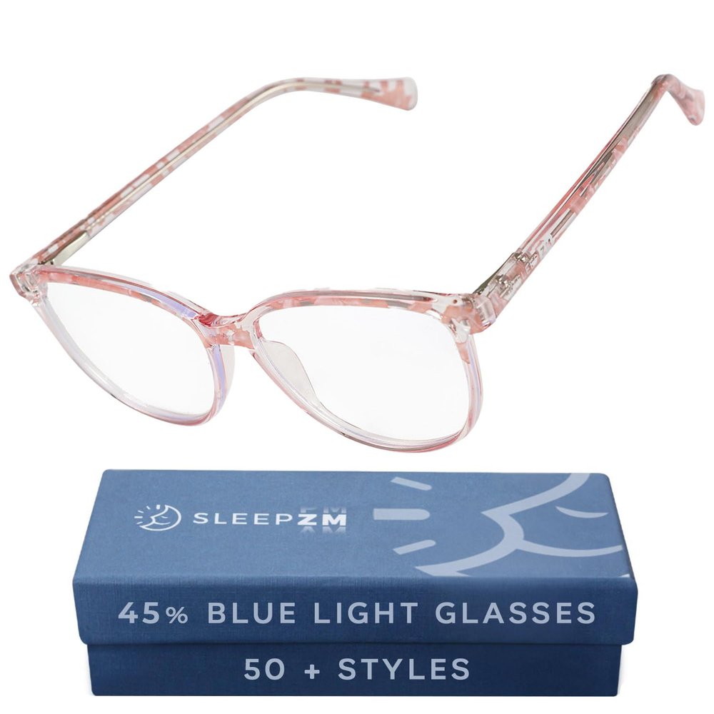Sleep ZM 100% Wayfarer Classic Blue Light Blocking Glasses - Better Sleep Anti Eye Strain Protection - Computer Gaming Women Men - Pink Dot - Daytime Clear Lens
