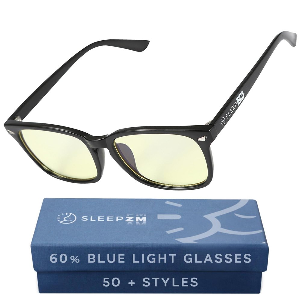Sleep ZM 100% Wayfarer Classic Blue Light Blocking Glasses - Better Sleep Anti Eye Strain Protection - Computer Gaming Women Men - Black - 60% Day Max Yellow Lens