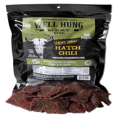 Well Hung Meats Hatch Chili Beef Jerky One Pound Resealable Craft Jerky Bag (16oz)