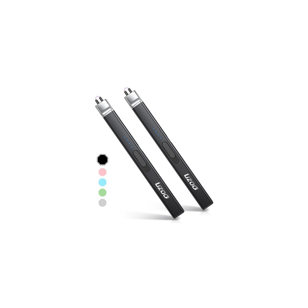 2 PCS Long Lighter, Candle Lighters Electric Lighter, Rechargeable Arc with LED Display, Lighters for Candle Aromatherapy Camping BBQ Gas Stoves-Deep Black
