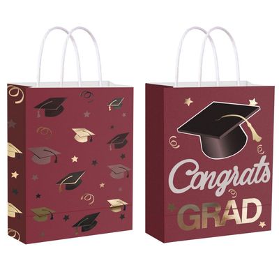 12 Pieces Graduate Gift Bags, Graduation Party Favor Gifts Wrapping Bags for Graduation Season Theme Party Supplies Decoration (Red Gold)