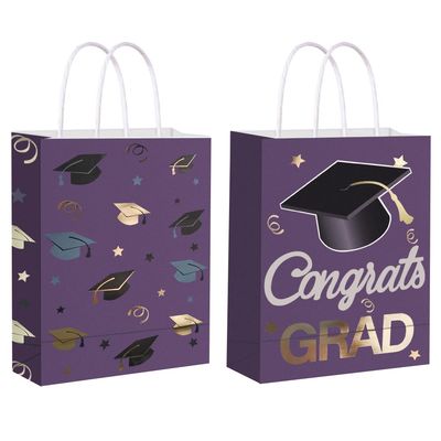 12 Pieces Graduate Gift Bags, Graduation Party Favor Gifts Wrapping Bags for Graduation Season Theme Party Supplies Decoration (Purple Gold)