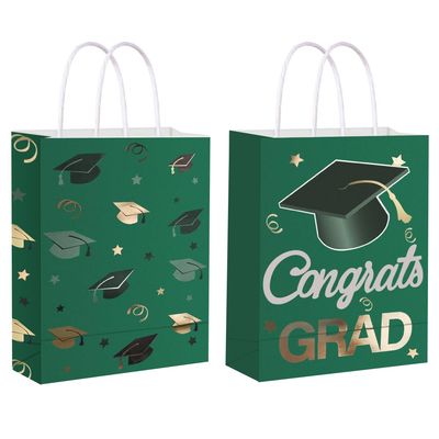12 Pieces Graduate Gift Bags, Graduation Party Favor Gifts Wrapping Bags for Graduation Season Theme Party Supplies Decoration (Green Gold)
