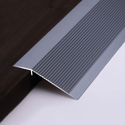 ETULLE Floor Transition Strip Metal, Gray Black Silver Doorway Reducer with Non Slip Grain for Uneven Flooring, Large Drop Thresholds Ramp Self Adhesive (Color : A, Size : 150cm (59in))
